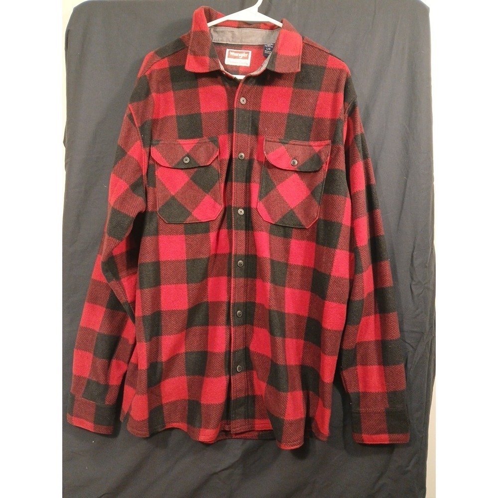 Wrangler Shirt Mens L Red Buffalo Check Plaid Thick Flannel Gorpcore Outdoors